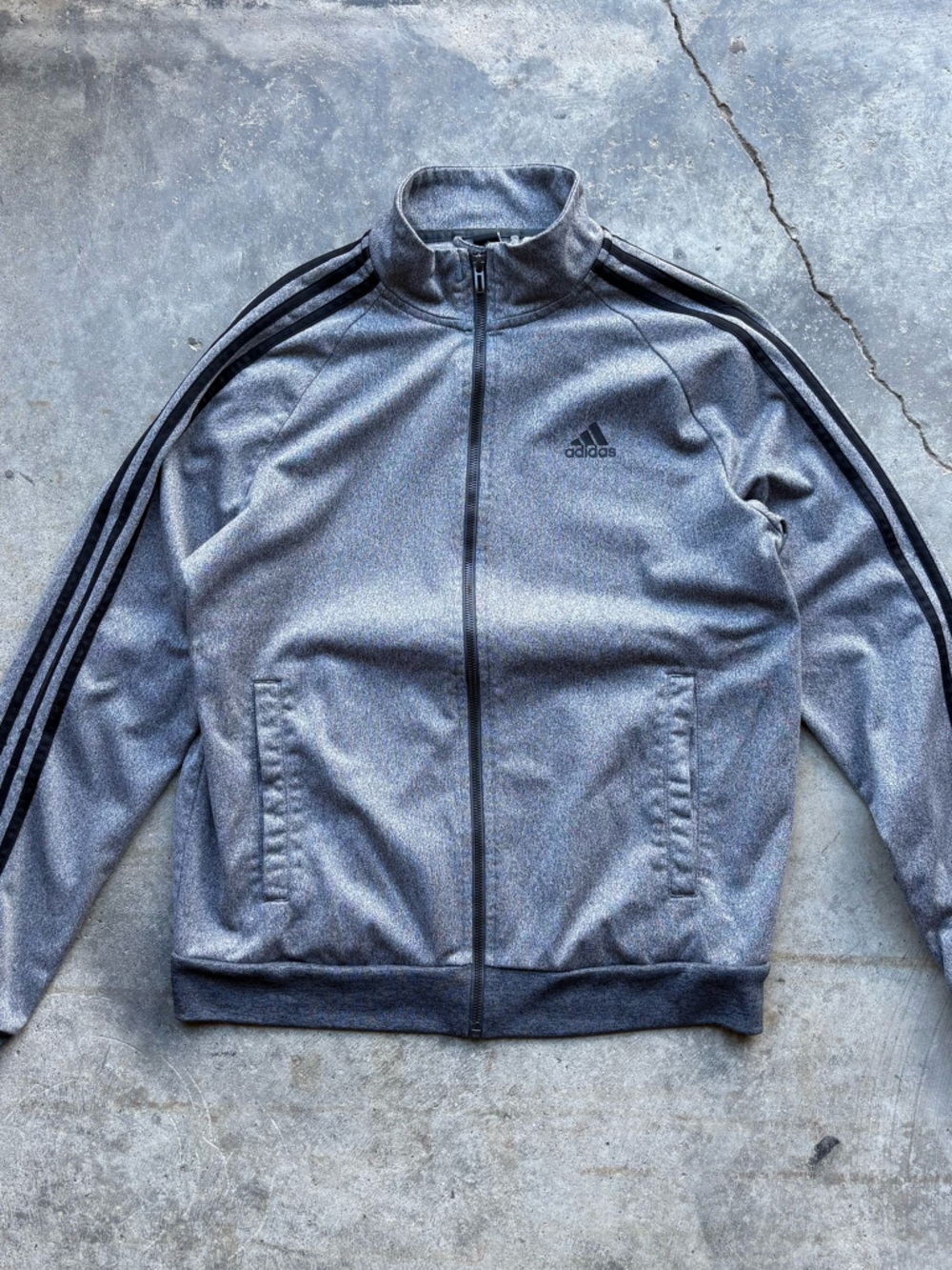 adidas Heather Gray Zip Hoodie with Black Logo Tab